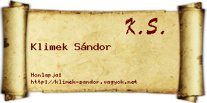 Klimek Sándor névjegykártya